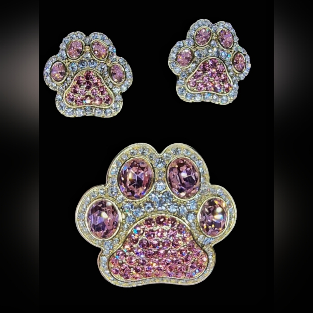 AUTHENTIC Heidi Daus Paw Pin And Earrings PINK